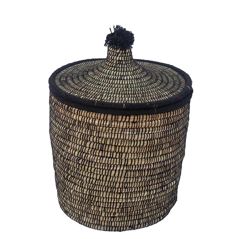 Cesto marocchino in fibra vegetale e filo di lana
